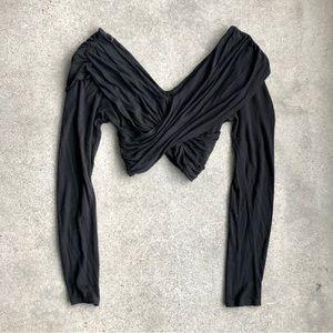 Black Long Sleeve Wrap Crop Top